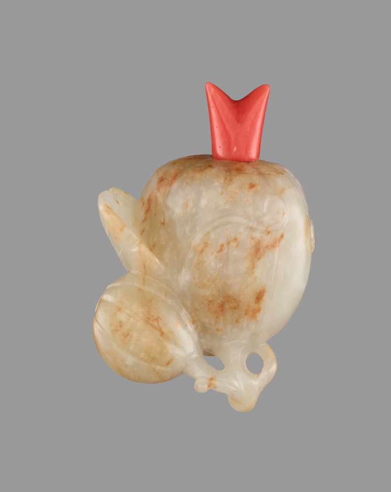 A NEPHRITE 'SQUIRREL AND MELON' SNUFF BOTTLE, 1770-1870 Nephrite of celadon color with russet - Image 2 of 6