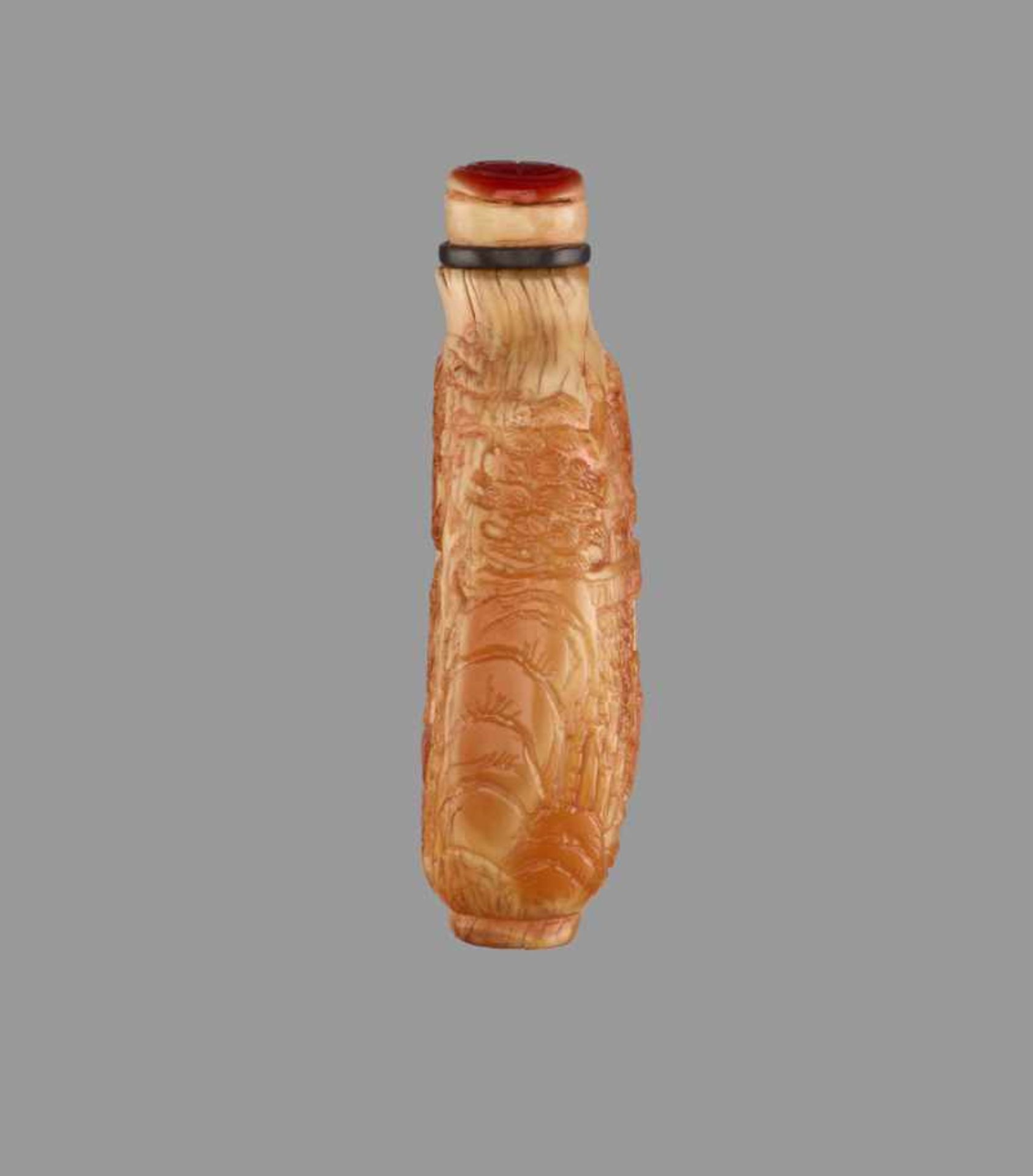 A CARVED HORNBILL SNUFF BOTTLE Hornbill of even ivory color with layers of elegant golden-brown - Image 4 of 6