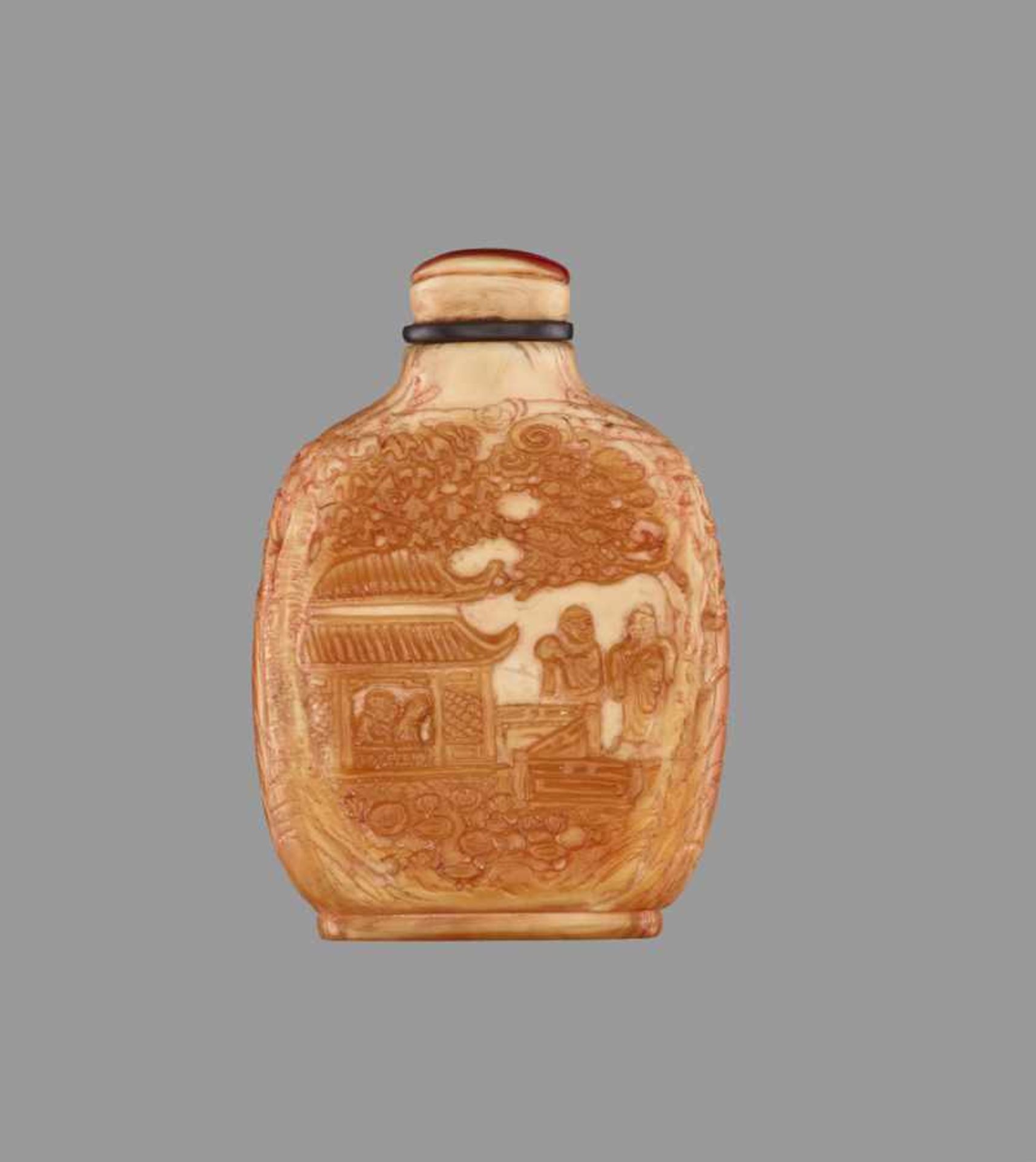 A CARVED HORNBILL SNUFF BOTTLE Hornbill of even ivory color with layers of elegant golden-brown - Image 2 of 6