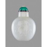 A WHITE JADE 'GUARDIAN LION' SNUFF BOTTLE, QING DYNASTY, 1780-1880 White jade, with smooth surface