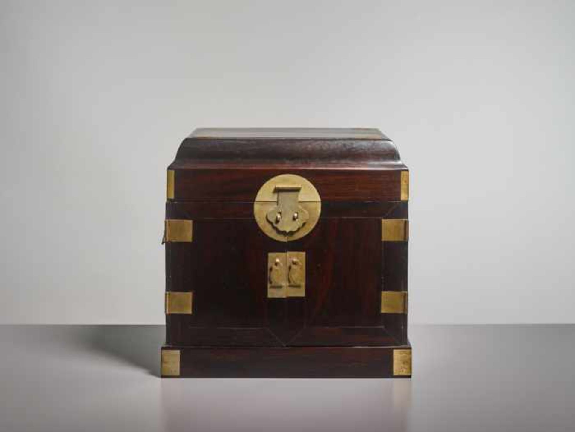 A LARGE ZITAN PORTABLE CHEST, GUANPIXIANG Dark brown ‘Zitan’ wood, brass fittings. China, 18th - Image 6 of 7