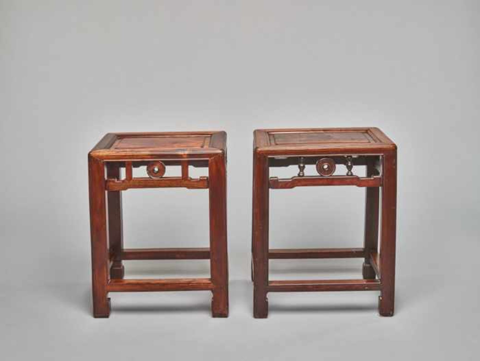 A PAIR OF HONGMU ROSEWOOD SIDE TABLES, 19TH CENTURY Carved of Hongmu rosewood with an intense, - Image 2 of 4