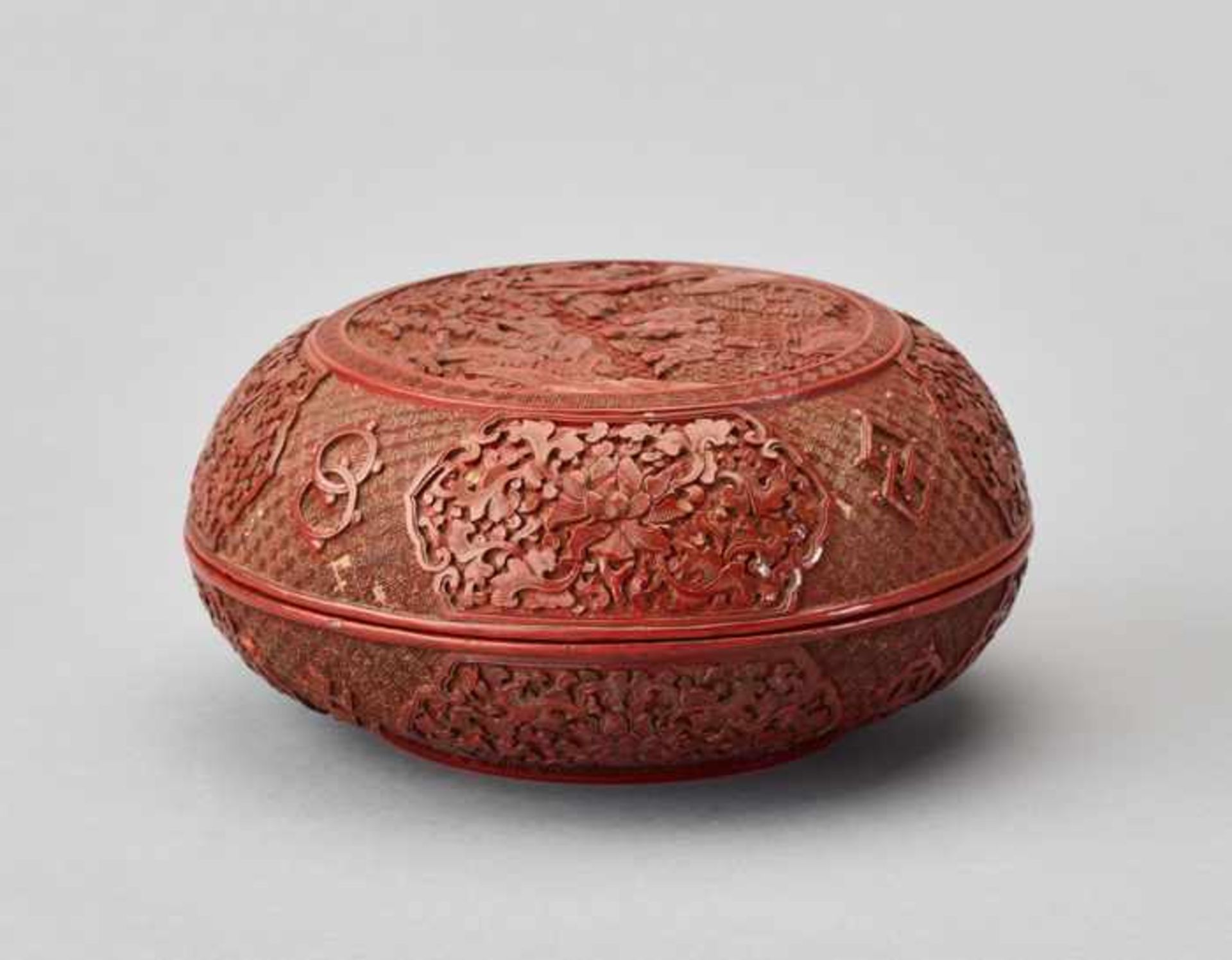 A ‘SCHOLARS AND PUPILS’ CINNABAR LACQUER BOX, 17th-18th CENTURY Massive and heavy cast metal box - Image 7 of 7