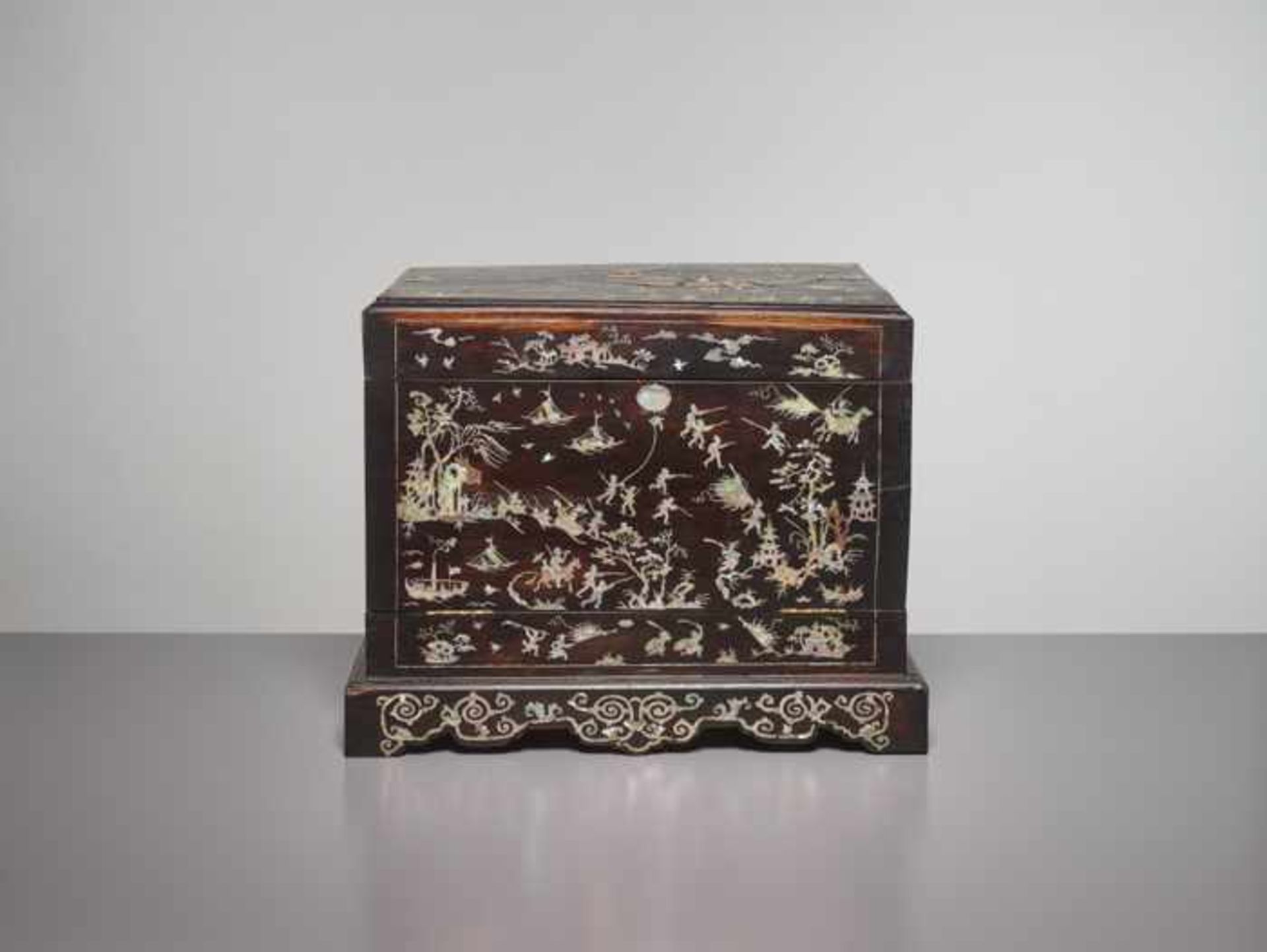 A YU MU ELMWOOD TABLE CABINET WITH MOTHER-OF-PEARL INLAYS, QING DYNASTY Ulmus parvifolia, also known - Image 2 of 8