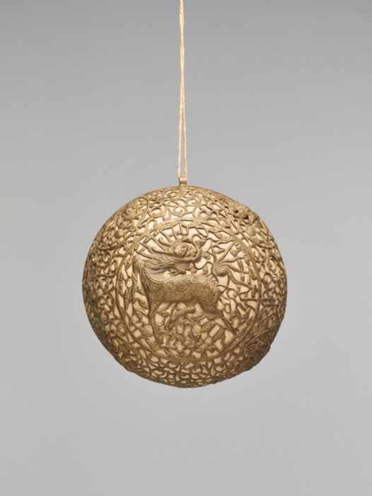 A GLOBULAR “QILIN” BRASS LANTERN, QING DYNASTY Embossed, incised and cut thin sheet brass. - Image 2 of 5