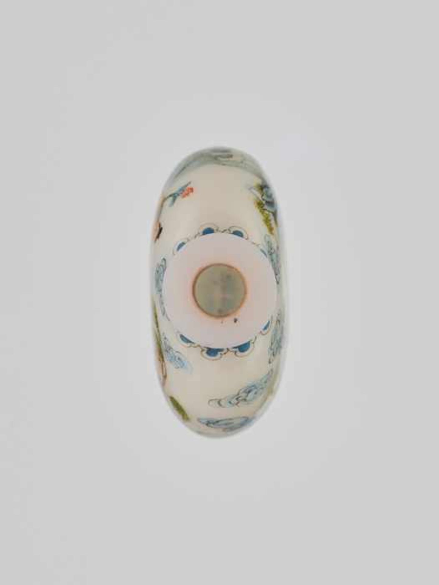 AN ENAMELED ‘BAXIAN’ GLASS SNUFF BOTTLE, 20th CENTURY Opaque white glass with delicately painted - Image 5 of 6