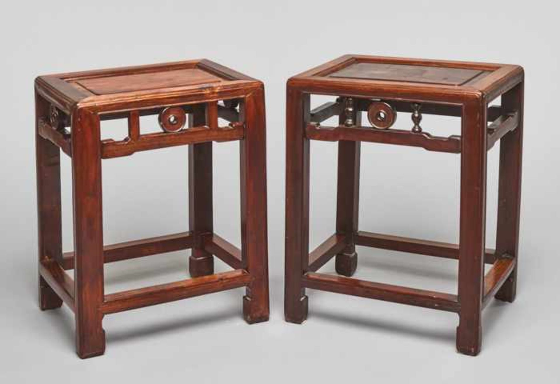 A PAIR OF HONGMU ROSEWOOD SIDE TABLES, 19TH CENTURY Carved of Hongmu rosewood with an intense,