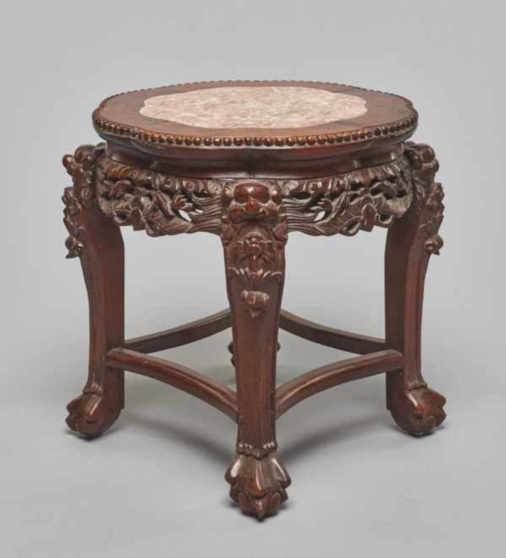 A YU MU ELMWOOD LOW SIDE TABLE WITH A MARBLE TABLETOP, QING DYNASTY Ulmus parvifolia, commonly known