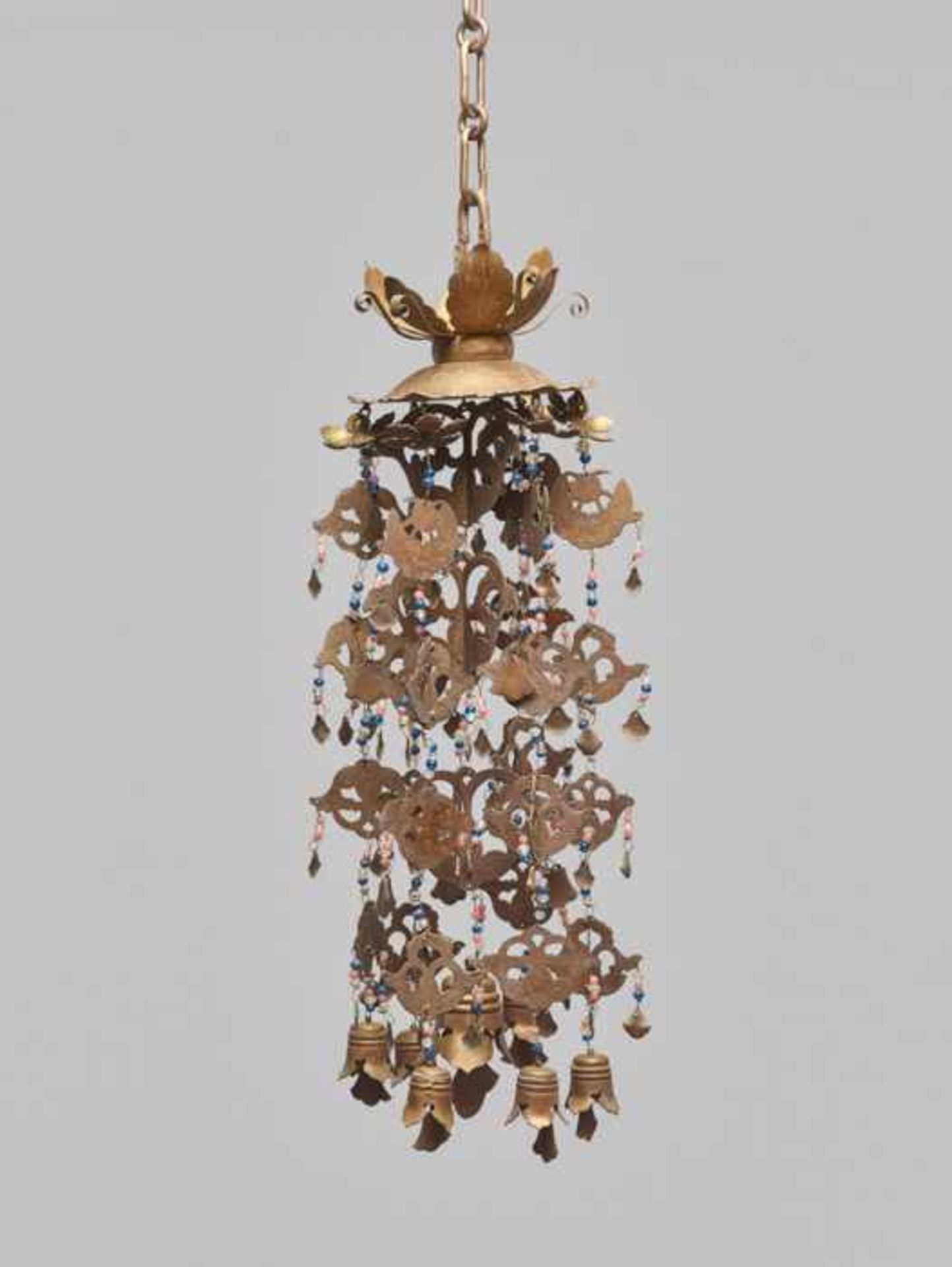 A BUDDHIST TEMPLE CARILLON, LATER QING DYNASTY Sheet bronze. Cast, cut and incised. Original glass