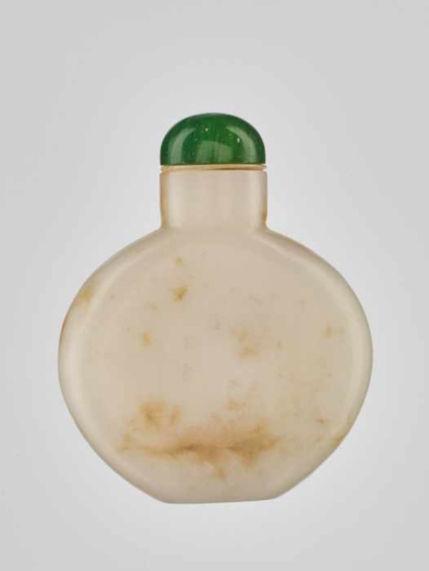 A PLAIN WHITE AND RUSSET CALCITE BOTTLE, 1780-1860 Opaque white calcite with russet streaks and - Image 2 of 6