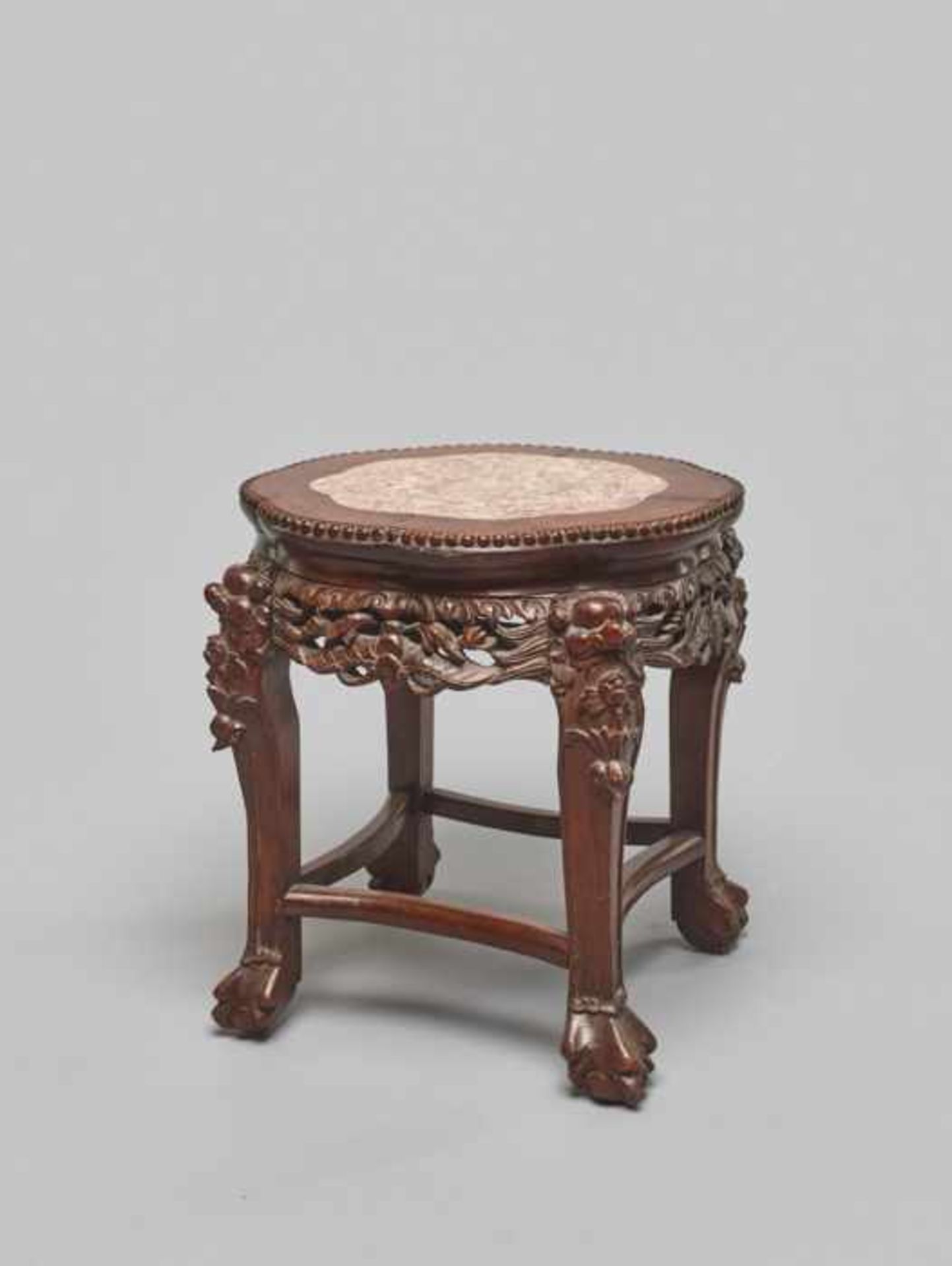 A YU MU ELMWOOD LOW SIDE TABLE WITH A MARBLE TABLETOP, QING DYNASTY Ulmus parvifolia, commonly known - Image 2 of 5