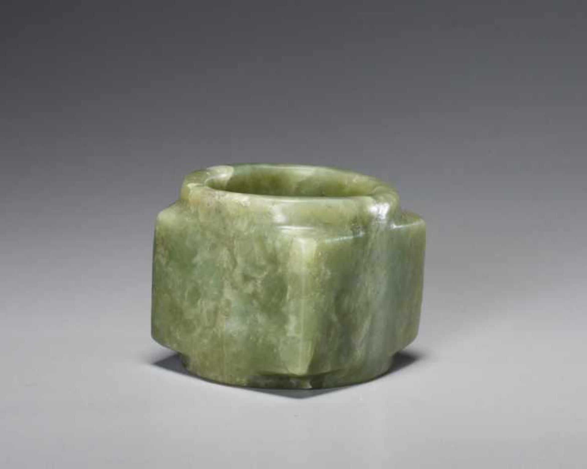 A BEAUTIFUL, THOROUGHLY POLISHED PLAIN CONG OF SQUARE SHAPE CARVED FROM EMERALD GREEN JADE Jade.