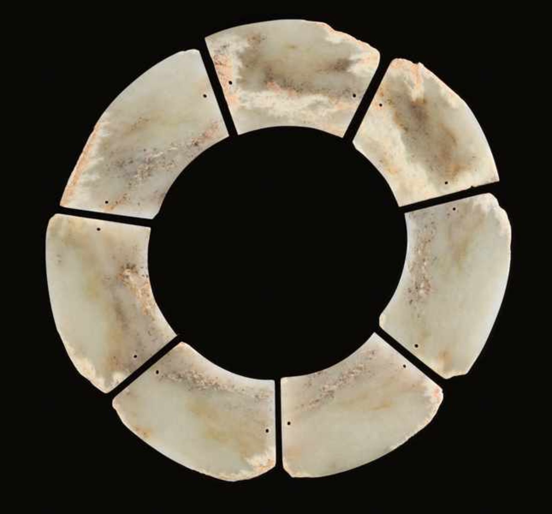 AN EXTREMELY RARE COMPOSITE DISC IN SEVEN SECTIONS CARVED FROM A BLOCK OF YELLOW-COLOURED JADE Jade. - Image 2 of 4