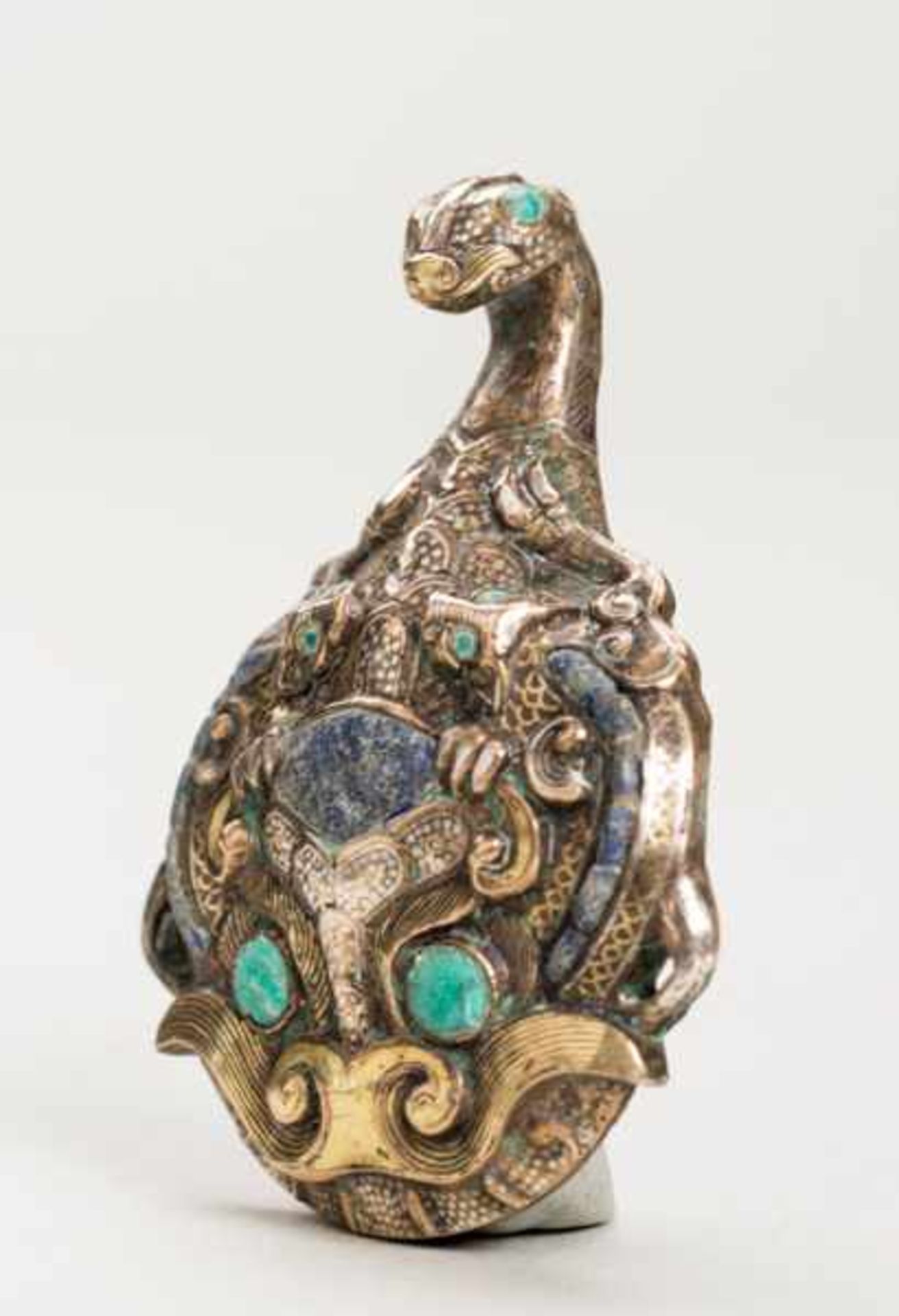 MYTHICAL CREATURE AS BELT BUCKLE Bronze, gold, silver, turquoise, lapis lazuli. China, Warring - Image 4 of 5