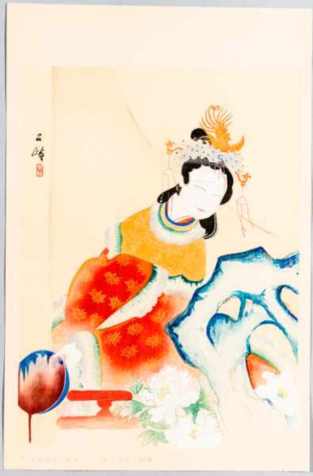 NISHIYAMA SUISHO 西川翠嶂 (1879-1958) Original woodblockrprint. Japan, The Chinese Princess Kinshojo 錦祥女