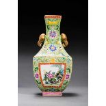 VASE WITH BLOSSOMS, BIRDS AND ELEPHANT HEADS Porcelain with enamel paint and gilding. China, This