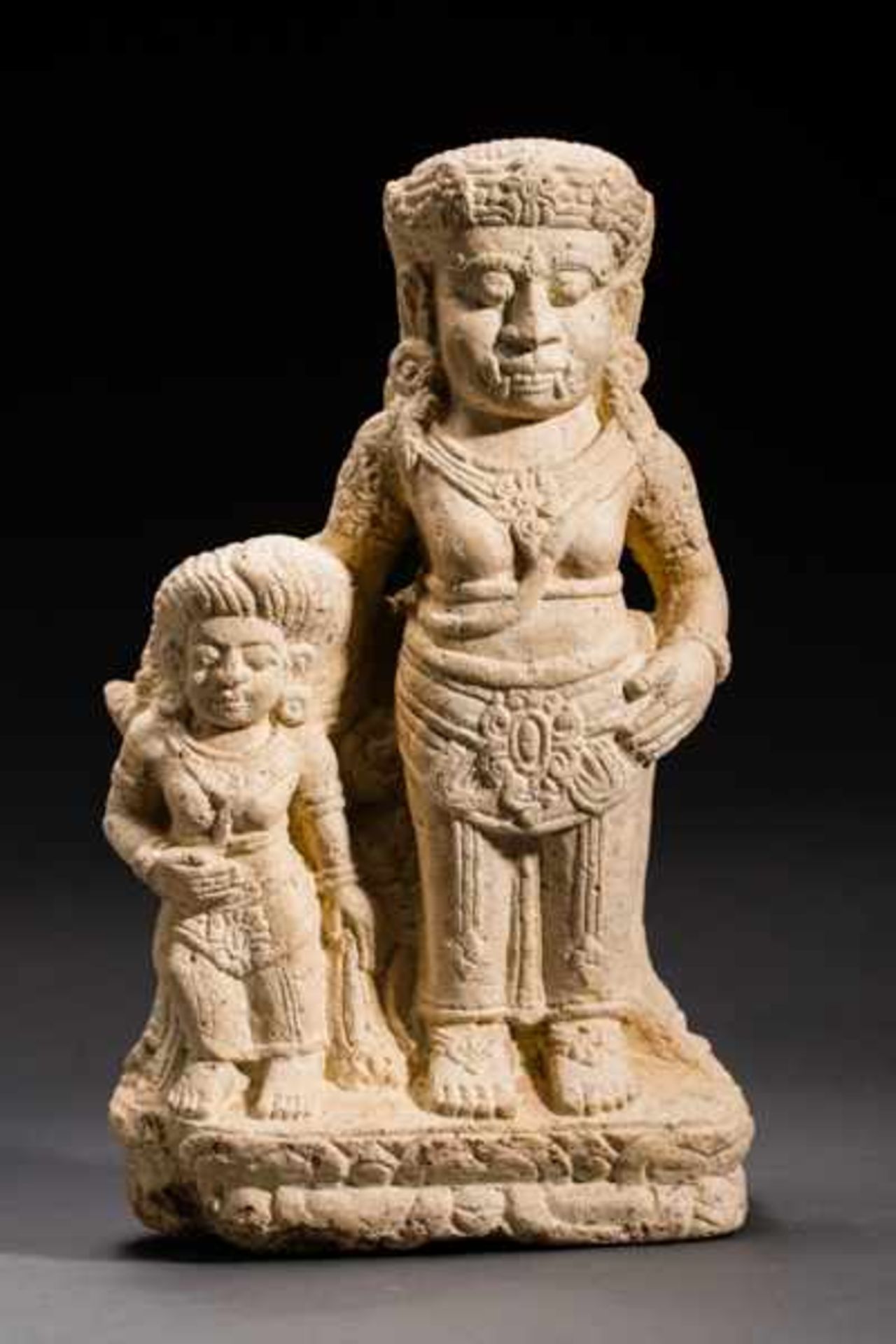 DEMON WITH FEMALE COMPANION Tuff. Majapahit, 14th to 15th cent.This very rare stele also features - Image 3 of 3