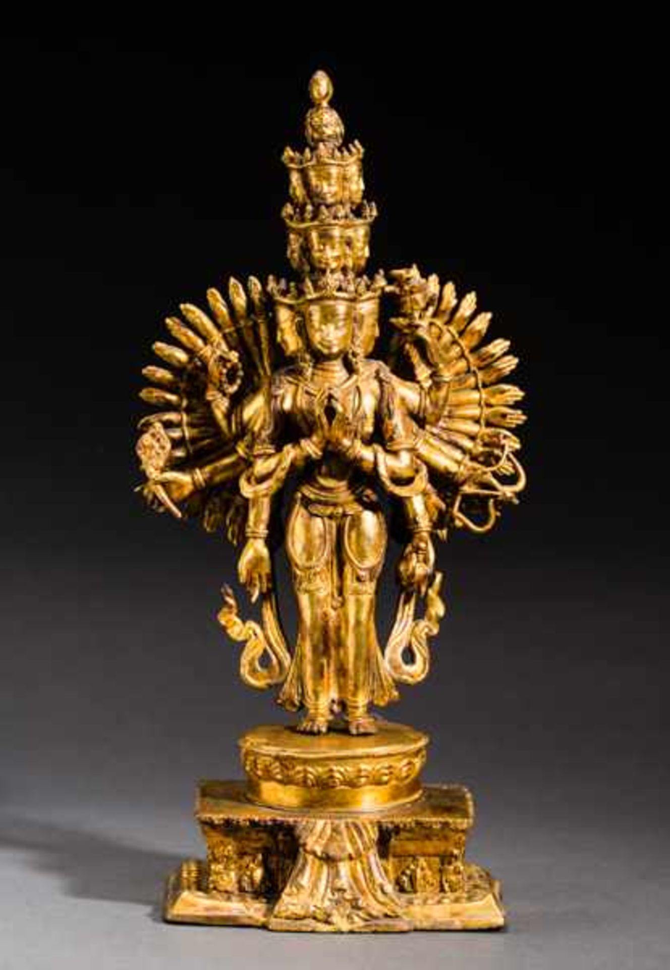 THOUSAND-ARMED LOKESHVARA Fire-gilded bronze. Ladakh, in the style of 18th cent.While this