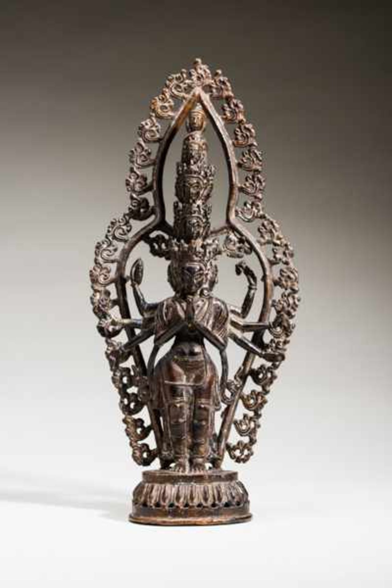 ELEVEN-HEADED LOKESHVARA Bronze. Tibet, ca. 17th cent.This special form of the Bodhisattva,