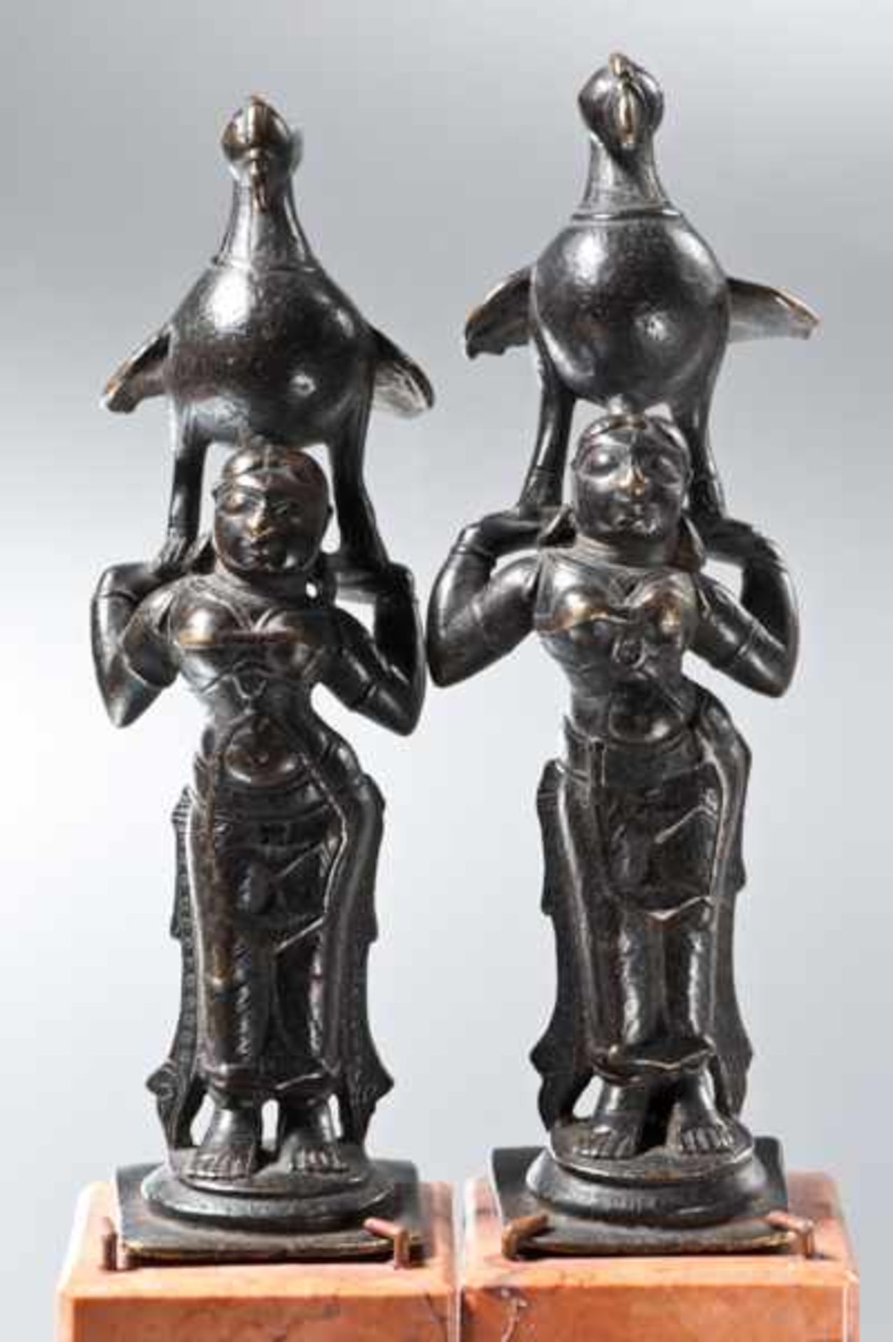TWO SMALL, INDIAN BRONZES Bronze. Southern India, 19th cent.An unusual depiction of two young, - Image 7 of 7