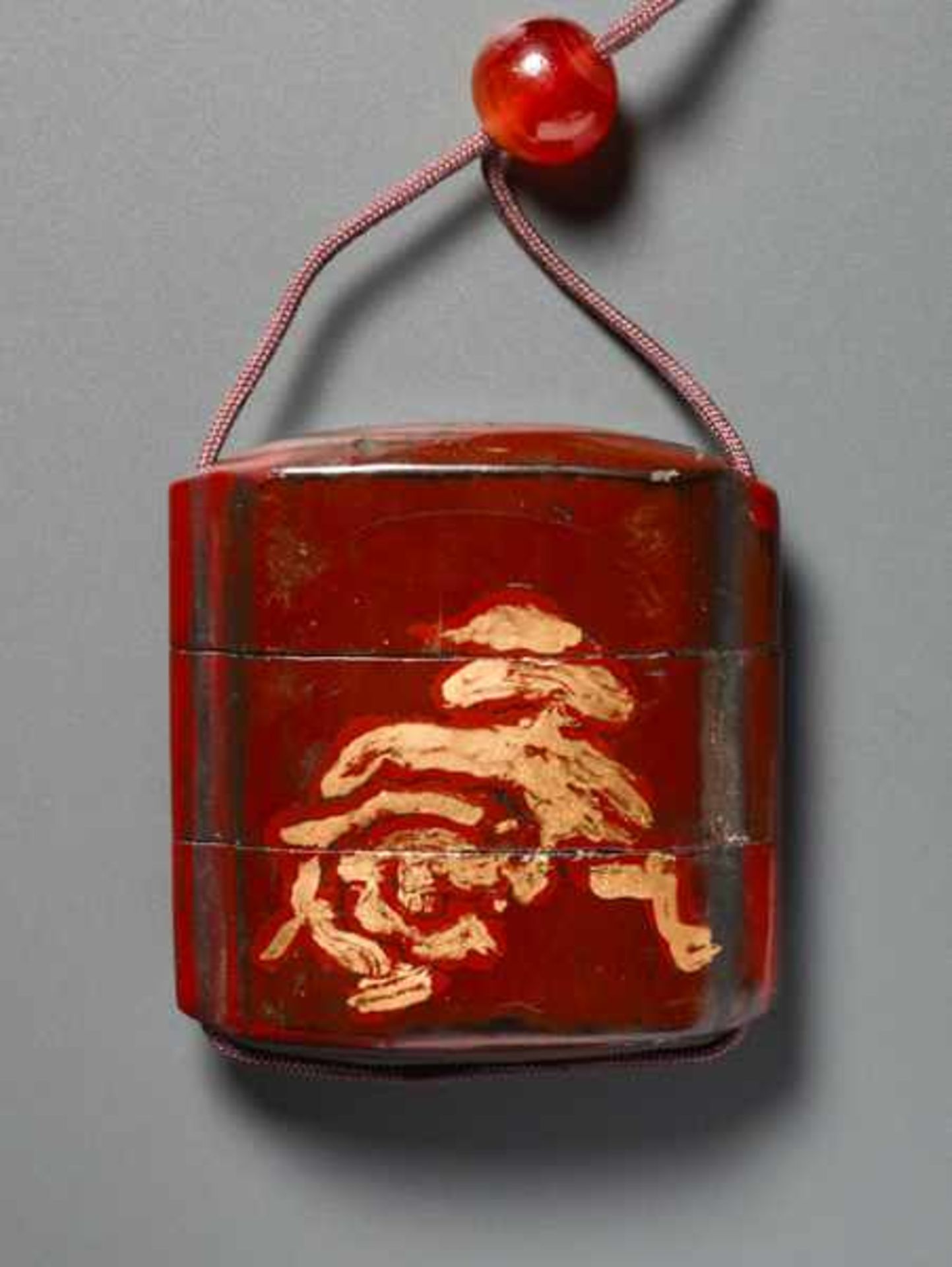 INRO WITH LANDSCAPE, NETSUKE WITH TAKO Lacquer technique with gold, agate and wood. Japan, 19th to - Image 2 of 5