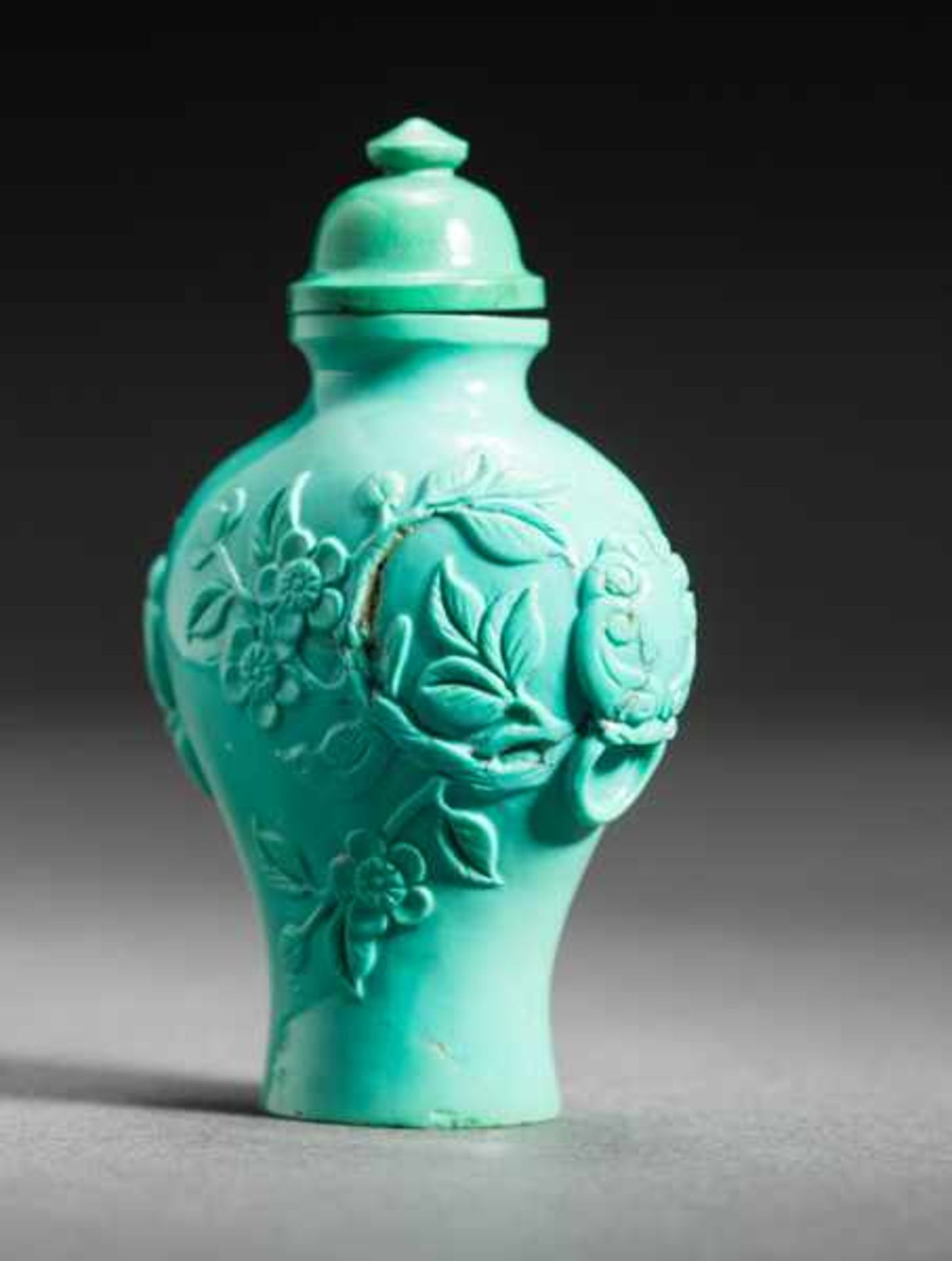 PLUM BLOSSOMS AND BIRD Turquoise. Stopper: hemispherical turquoise with small knob; short, ivory - Image 4 of 7