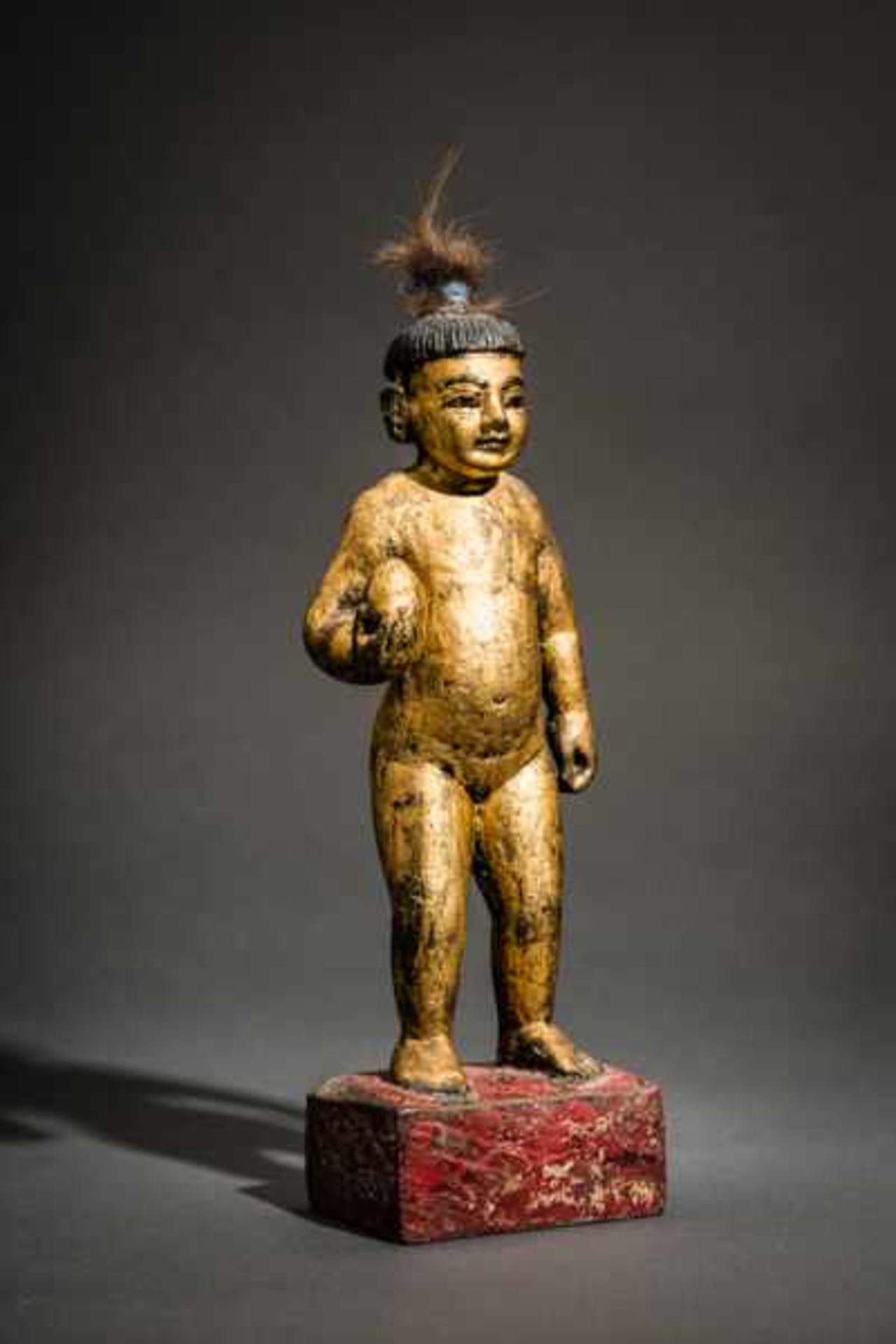 THEATER FIGURE Wood, painted, gilding. Burma, 20th cent.Naked, standing girl, although the painted