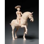 EQUESTRIAN LADY Terracotta with painting. China, Tang-dynasty (618 - 905), TL-getestetAn exceptional