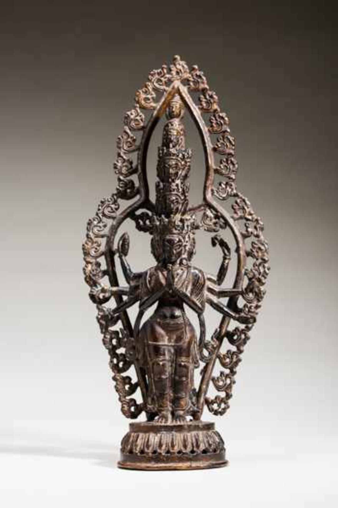 ELEVEN-HEADED LOKESHVARA Bronze. Tibet, ca. 17th cent.This special form of the Bodhisattva, - Image 2 of 7