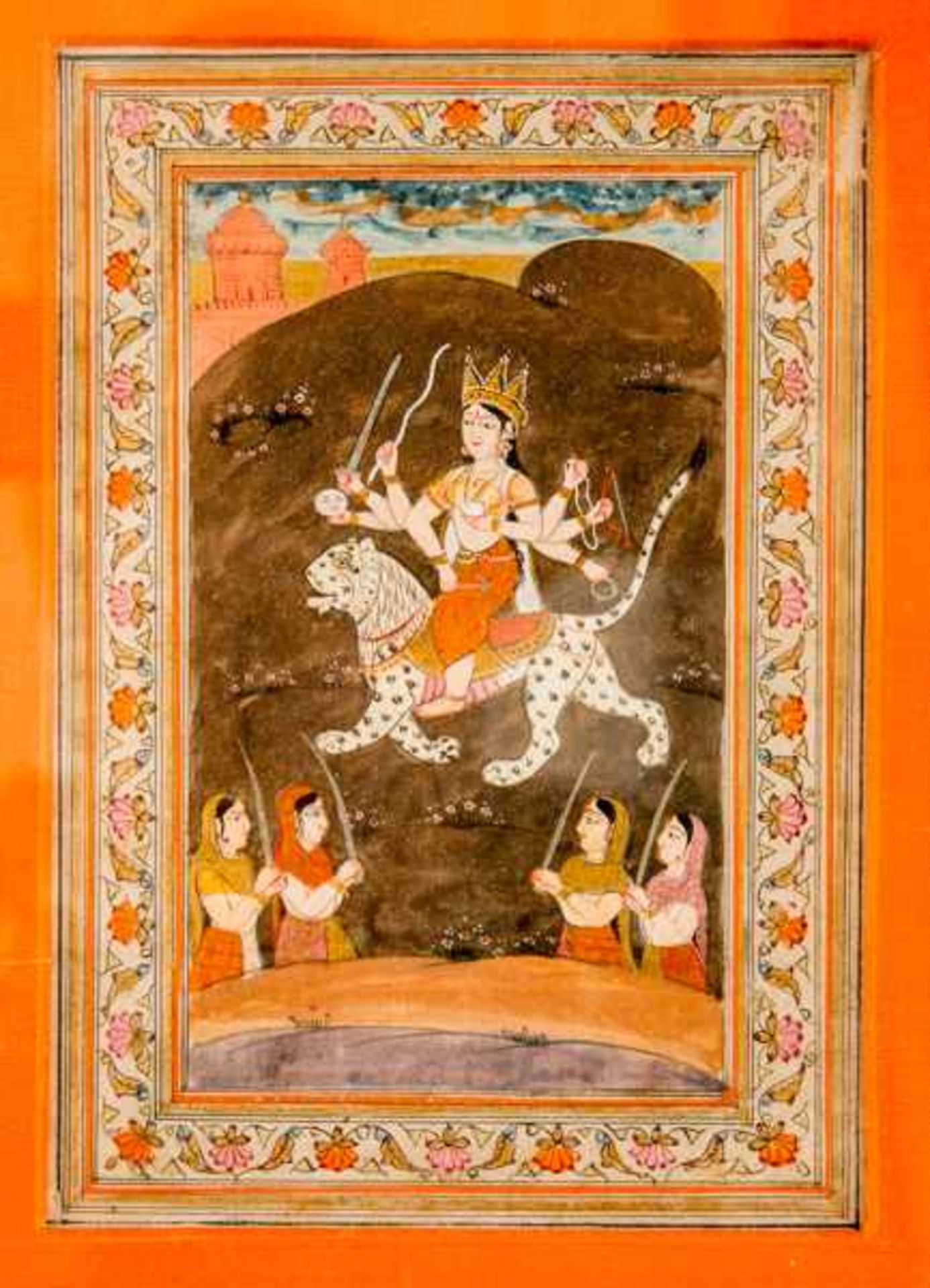 THE BLACK GODDESS KALI Miniature painting on paper. India, 19th cent.Kali is in the center of this