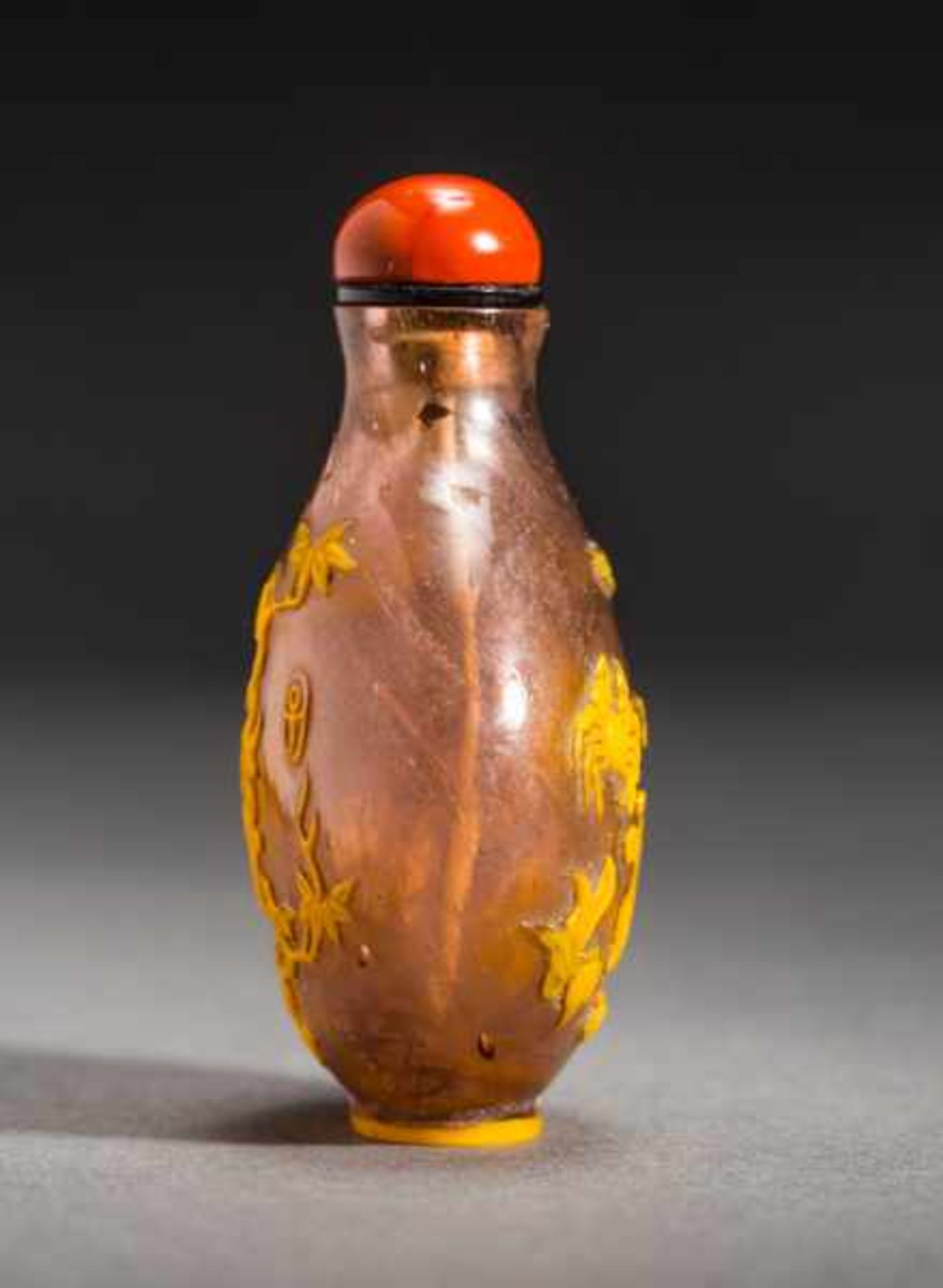DEER, FISH, CRAB Translucent, light violet-colored glass with yellow overlay. Stopper: redbrown - Image 3 of 6