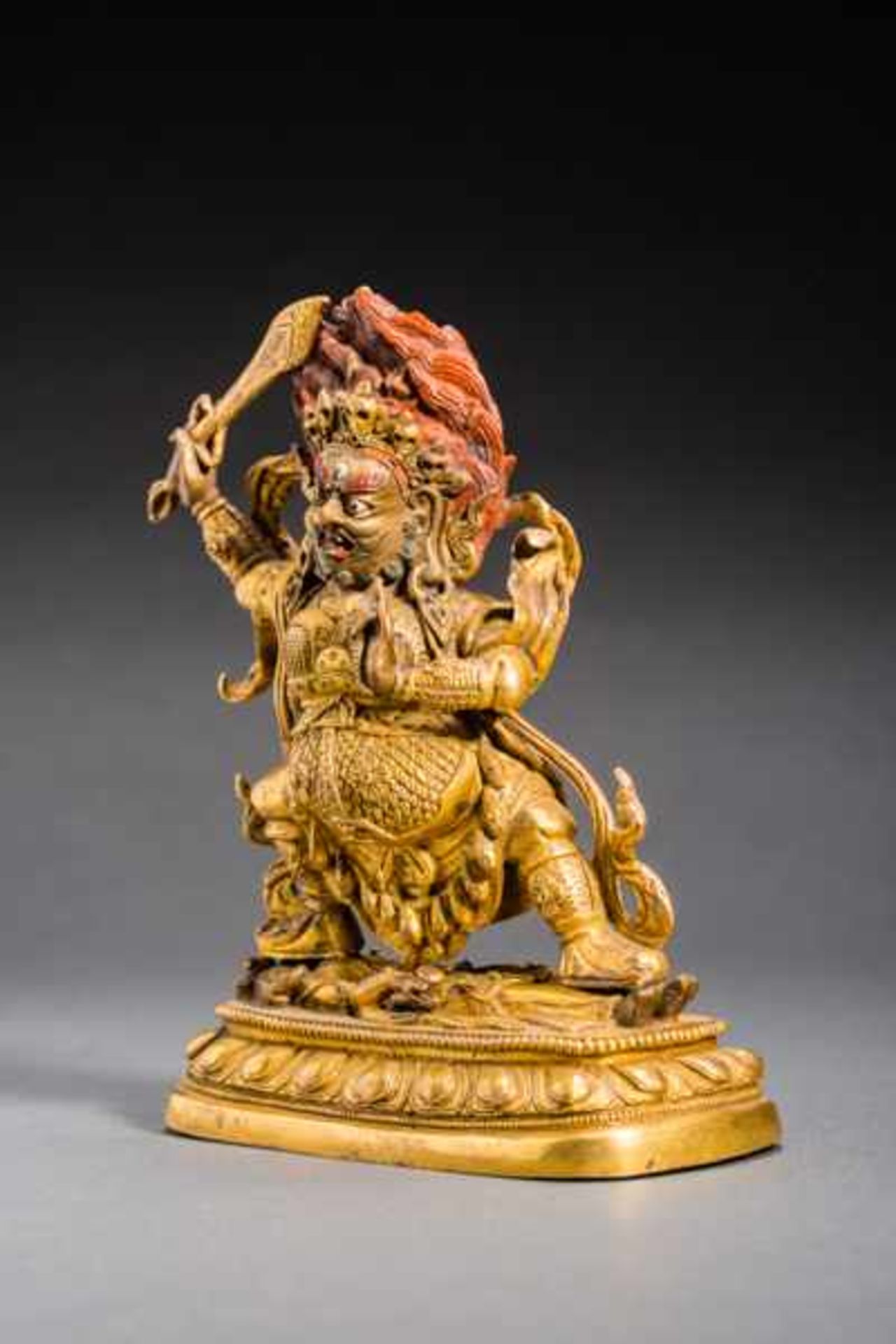 THE DIVINITY MAHAKALA ON GANESHA Fire-gilded bronze. Tibet, in the style of 18th cent.Very - Image 8 of 8