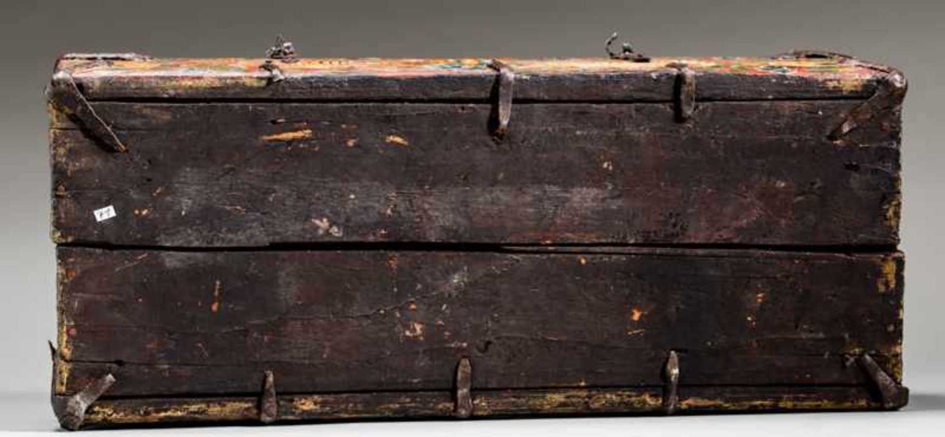 STRONGBOX WITH SNOW LIONS, TIGERS AND BOYS Colorfully painted wood, iron fittings. Tibet, 19th - Image 8 of 8