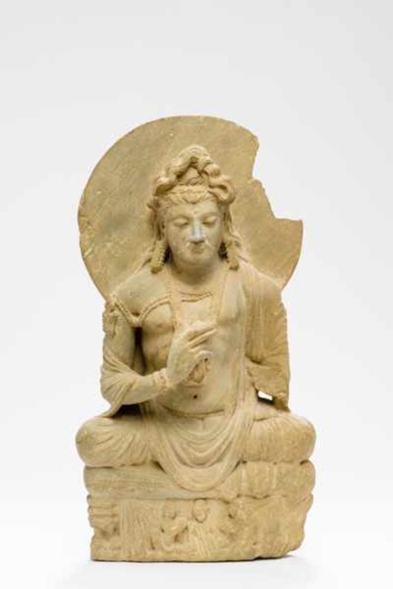 THE BODHISATTVA MAITREYA Grey slate. Ghandara, probably 2nd to 3rd cent. Rare stone sculpture, - Image 2 of 5