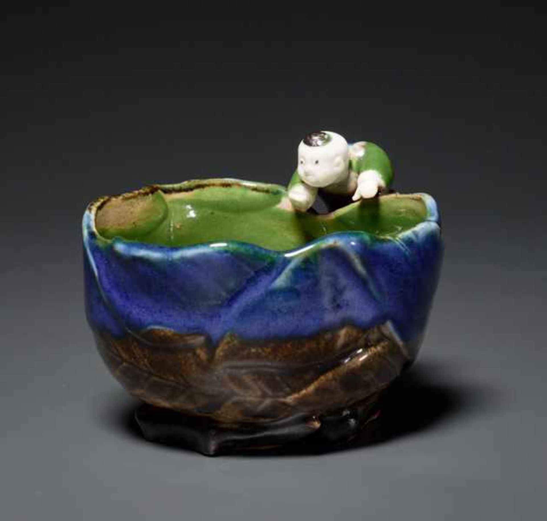 CHAWAN Glazed ceramic. Japan, ca. MeijiIdiosyncratic and absolutely unique vessel with partially