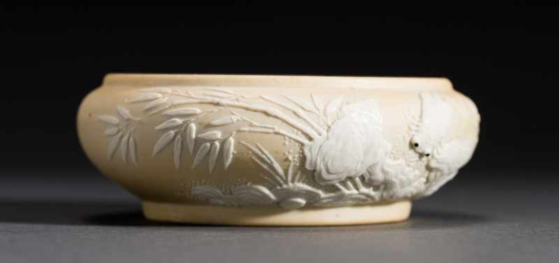 BOWL FEATURING BLOSSOMS, BEETLES, FISH Unglazed porcelain with fused decoration. China, Qing dynasty - Image 2 of 7