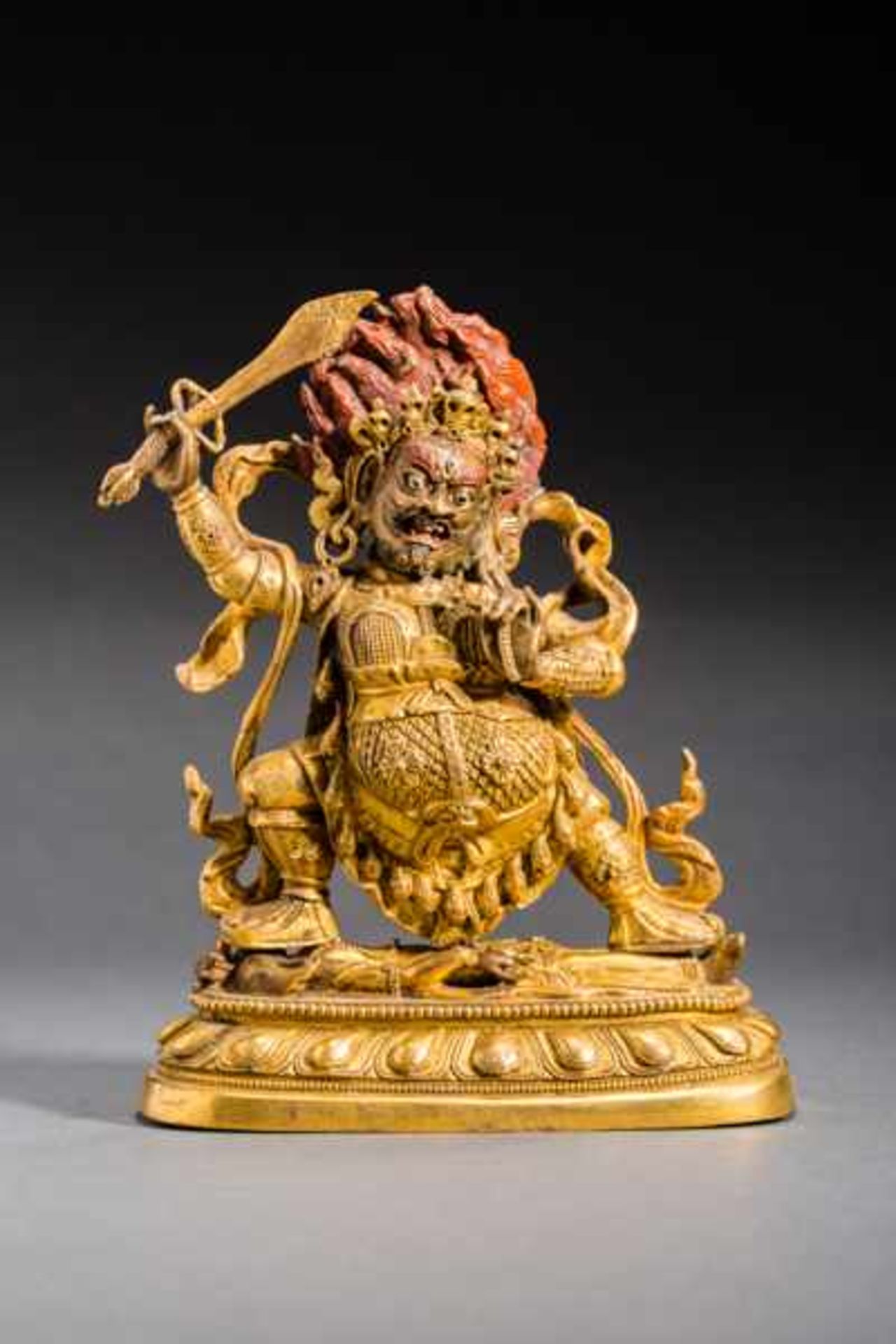 THE DIVINITY MAHAKALA ON GANESHA Fire-gilded bronze. Tibet, in the style of 18th cent.Very - Image 2 of 8