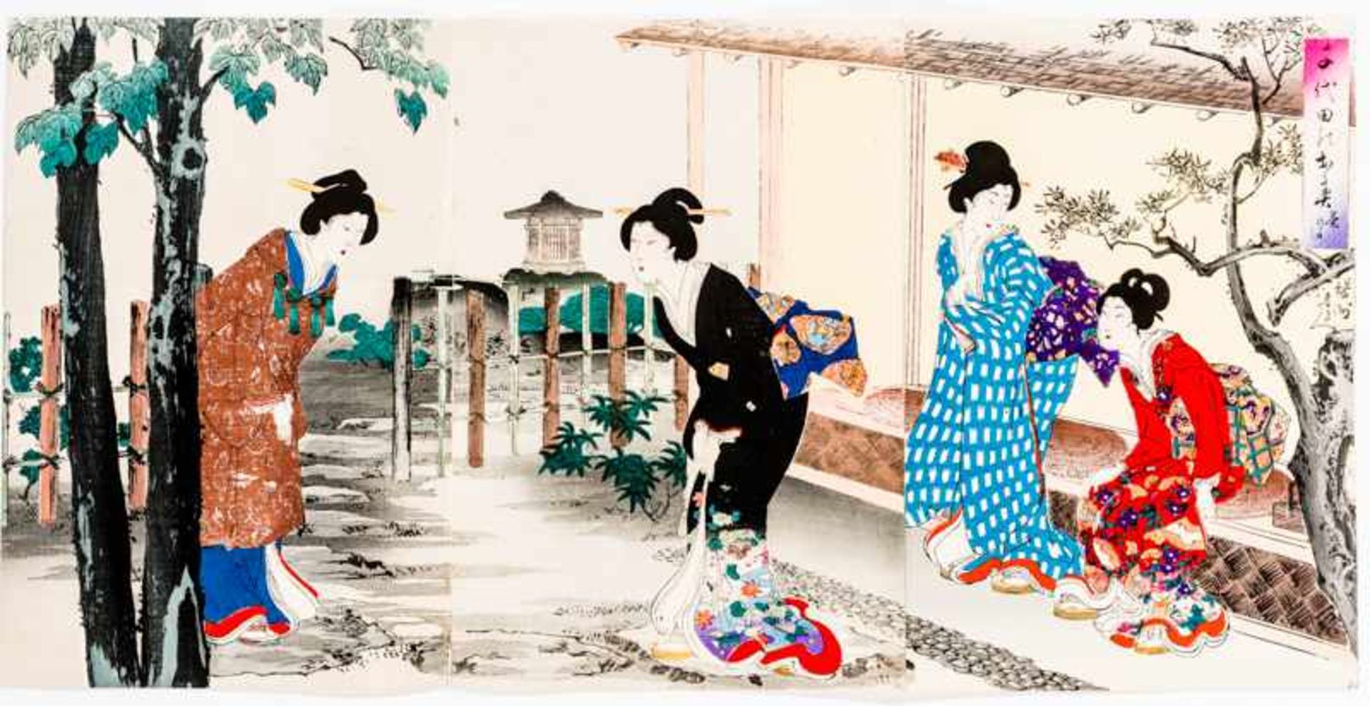 YOSHU CHIKANOBU楊洲周延 (1838 - 1912) Original woodblockrprint. Japan, Cha no yu 茶の湯 – Tea-Ceremony.