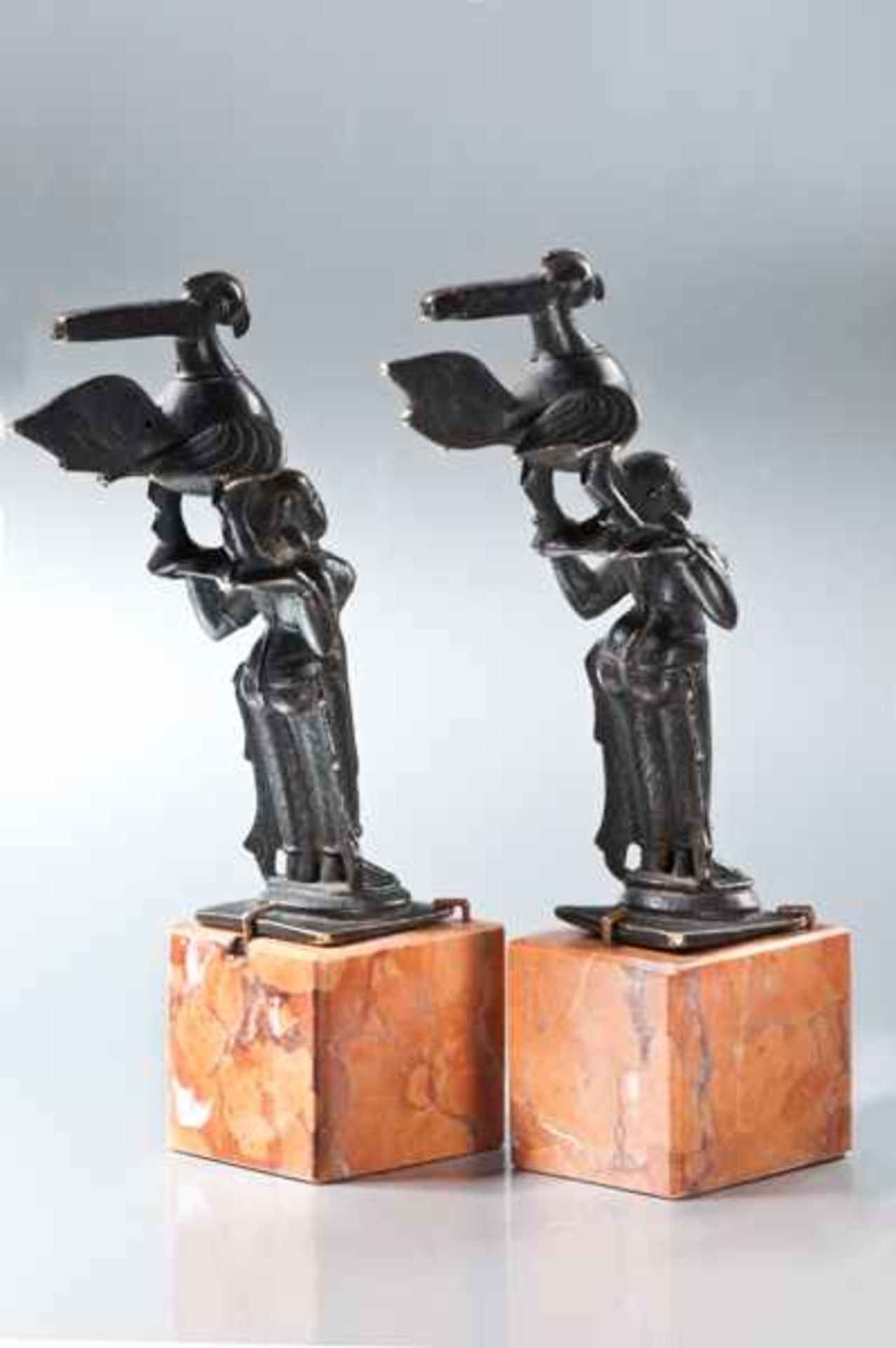 TWO SMALL, INDIAN BRONZES Bronze. Southern India, 19th cent.An unusual depiction of two young, - Image 4 of 7