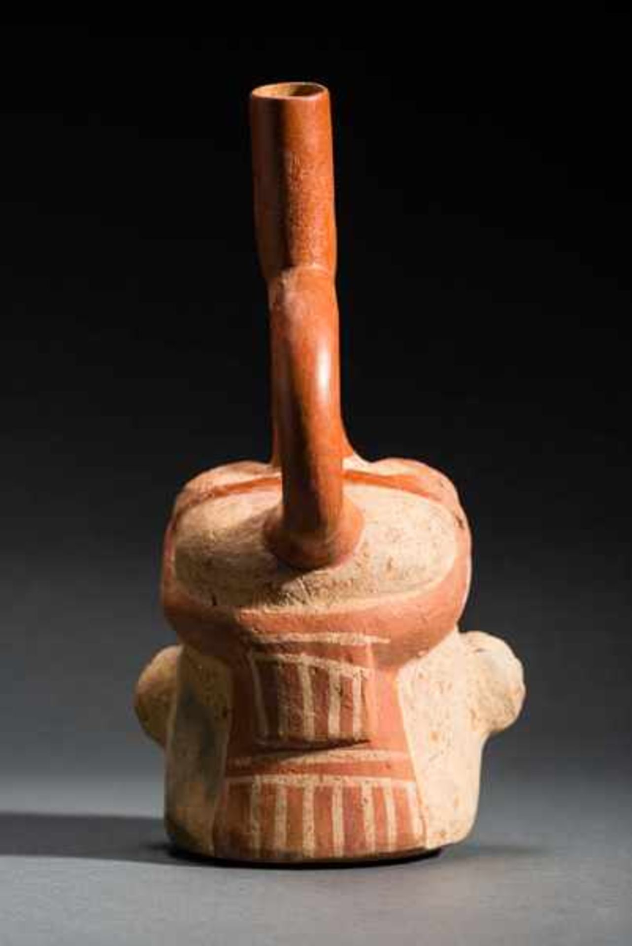 VESSEL IN THE SHAPE OF A DIGNITARY’S HEAD Terracotta. Moche, ca. 7th cent. (TL-tested)This vessel - Image 4 of 5