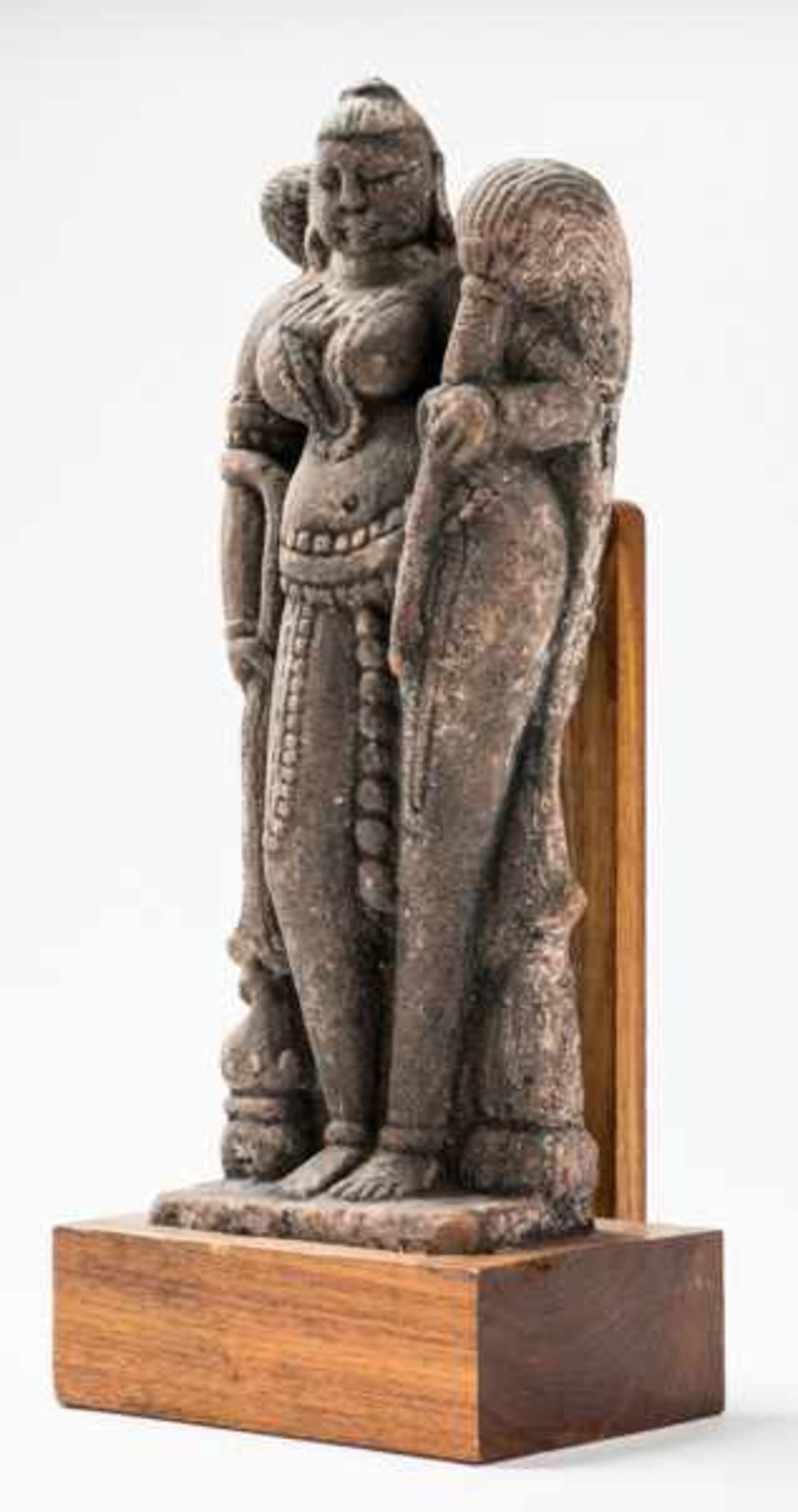 TEMPLE SCULPTURE OF A DIVINE, FEMALE MUSICIAN Sandstone. Madhya Pradesh, Northern India, probably - Image 2 of 3