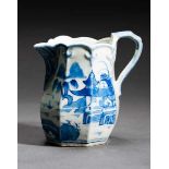 PITCHER WITH LANDSCAPE Blue-white porcelain. China, Qing-dynasty, 19th cent.An unusual pitcher in