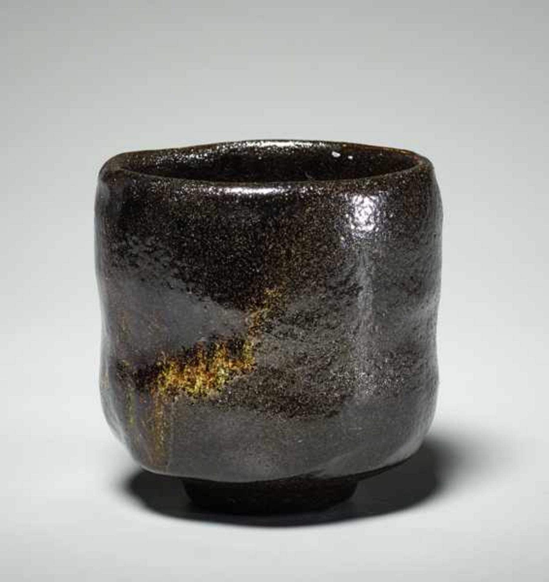 CHAWAN Glazed Raku ceramic. Japan, ca. Meiji and laterStraight-sided cup with light indentation, - Image 2 of 6