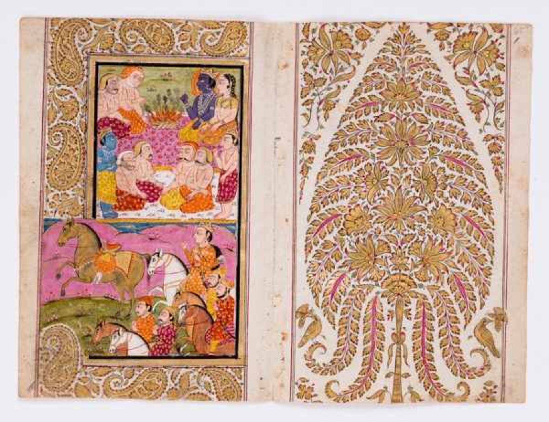 KRISHNA, RADHA AND RAMA Miniature painting. Paint and gold on paper. Northern India, Kashmir, 19th - Image 2 of 2