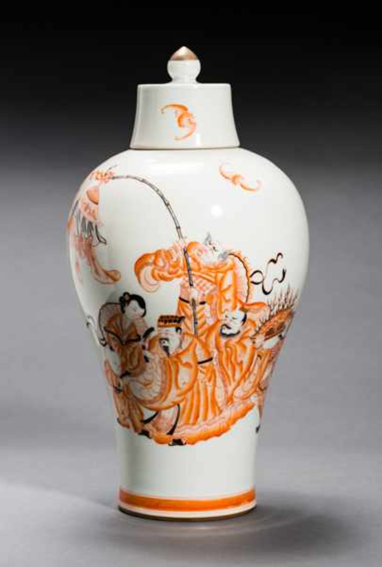 MEIPING VASE WITH COURTLY SCENE Porcelain with iron-red painting and gilding. China, Very well-