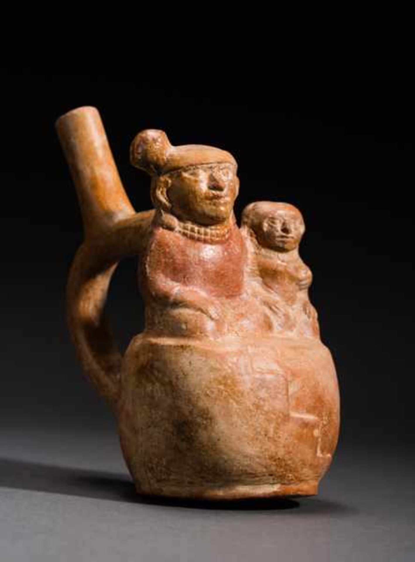 VESSEL WITH MAN AND WOMAN Terracotta. Moche, ca. 8th cent. (TL-tested)Small woman and large man - Image 2 of 5