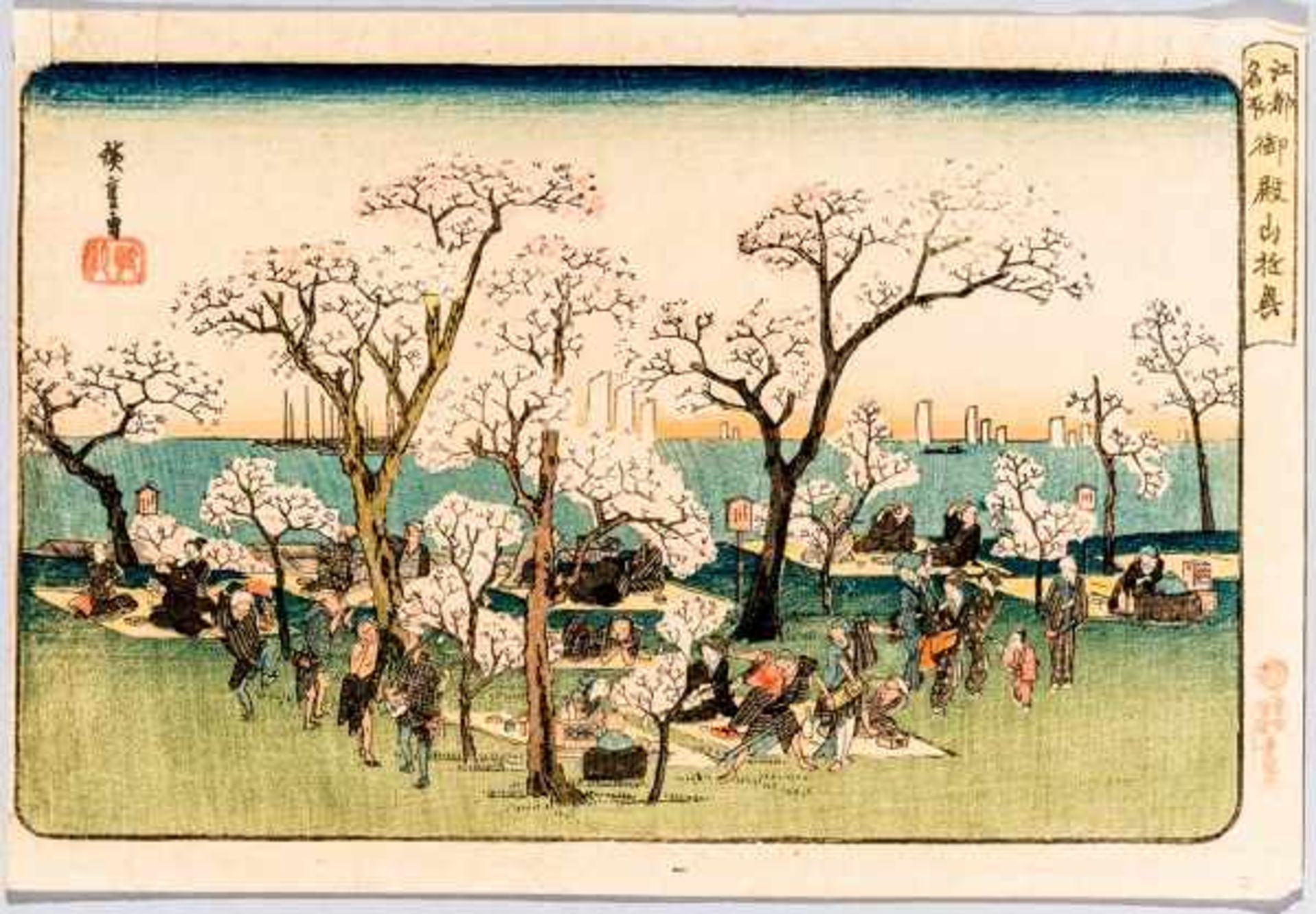 UTAGAWA HIROSHIGE 歌川広重 (1797 - 1858) Original woodblockrprint. Japan, Gotenyama yûkyô 御殿山遊興 – „