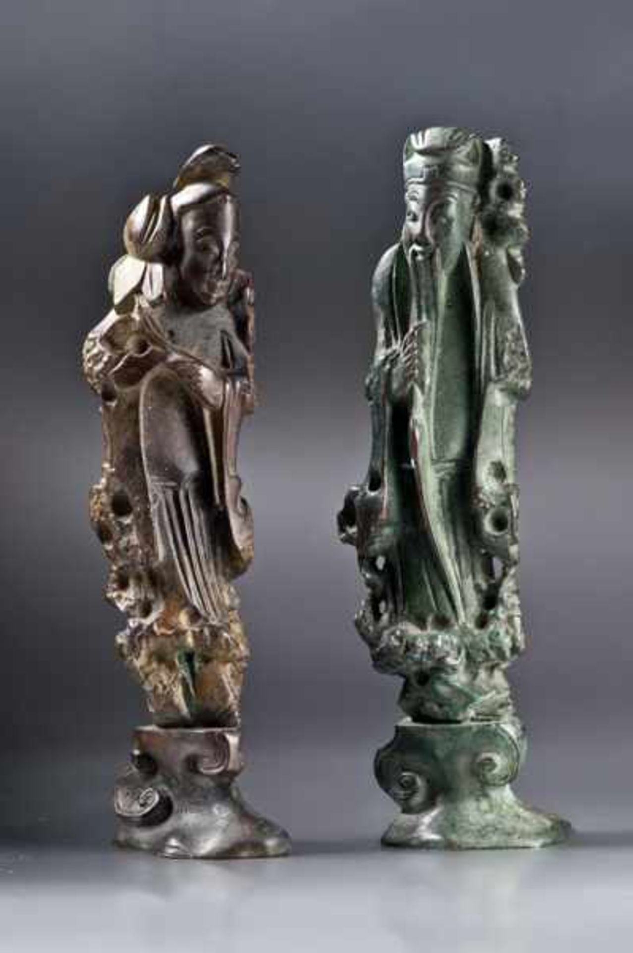 TWO STANDING DIVINITIES Bronze. China, possibly 18th cent. to first half of 19th cent.These two