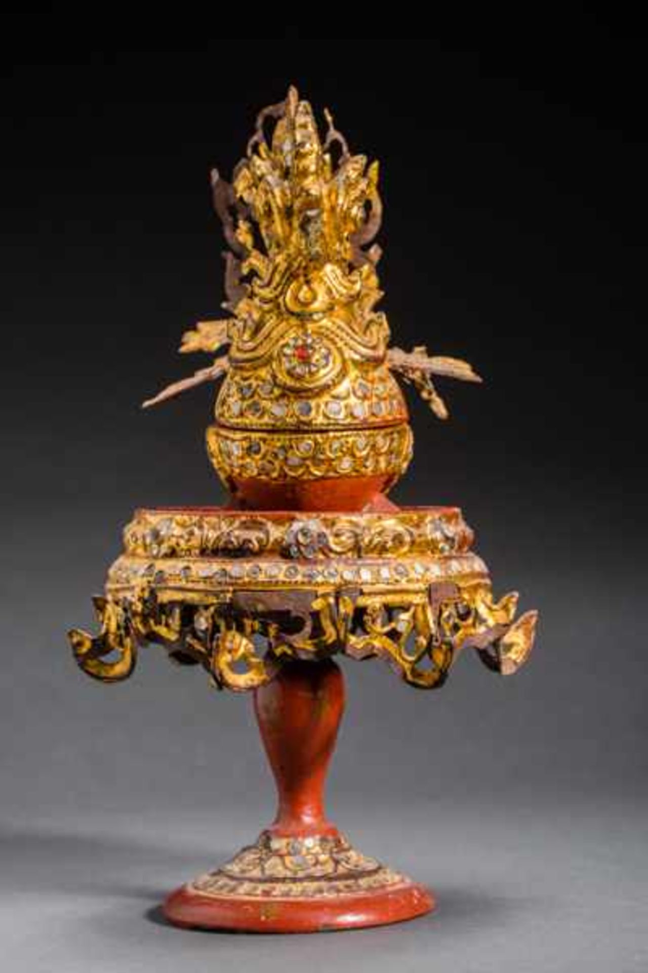 HAMSA, THE DIVINE GOOSE Wood, metal, lacquer, gilding and inlay. Burma, 19th to 20th cent.Burma, - Image 3 of 7