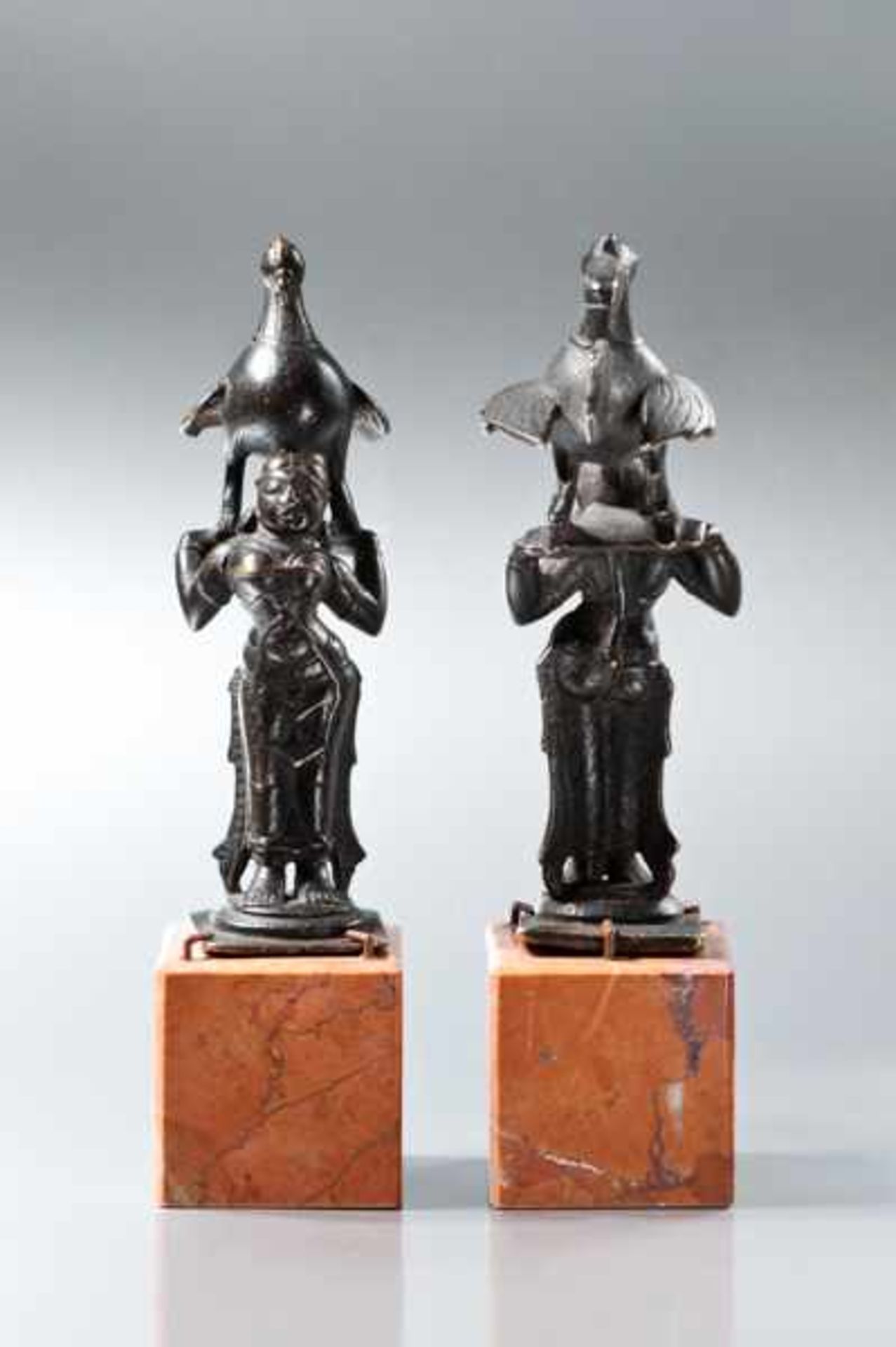 TWO SMALL, INDIAN BRONZES Bronze. Southern India, 19th cent.An unusual depiction of two young, - Image 6 of 7